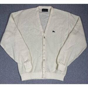 Vtg Challenger Cardigan Sweater Men XL Cream Button V Neck Orlon Turtle Logo 90s